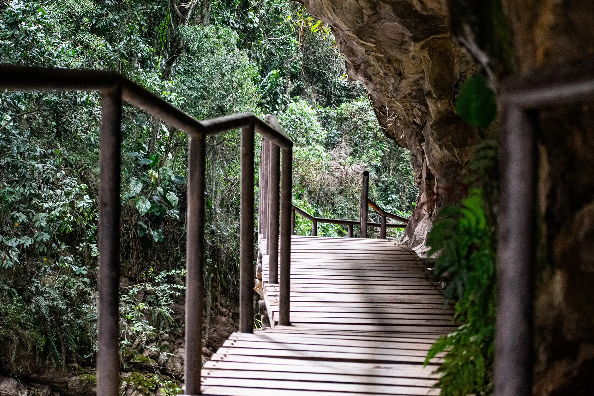 deck de madera entre la roca
